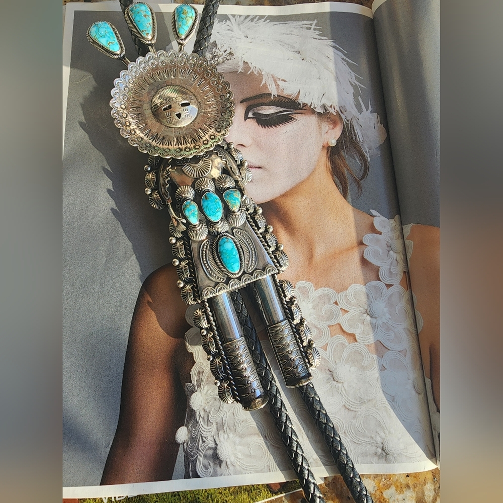 Classic Turquoise & Sterling Silver Bolo Necklace~ Native Made~Garrett Hale